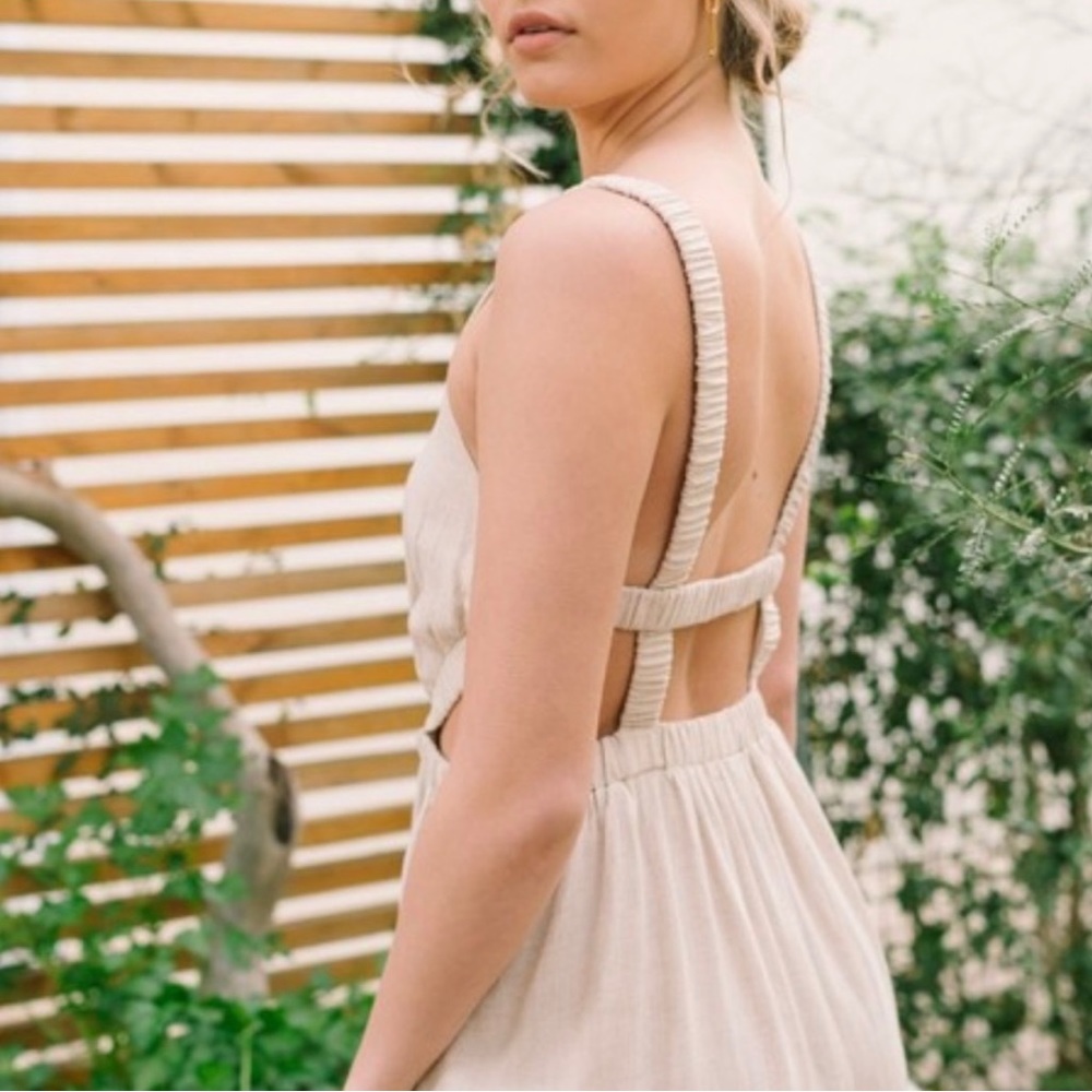 Linen open back midi dress